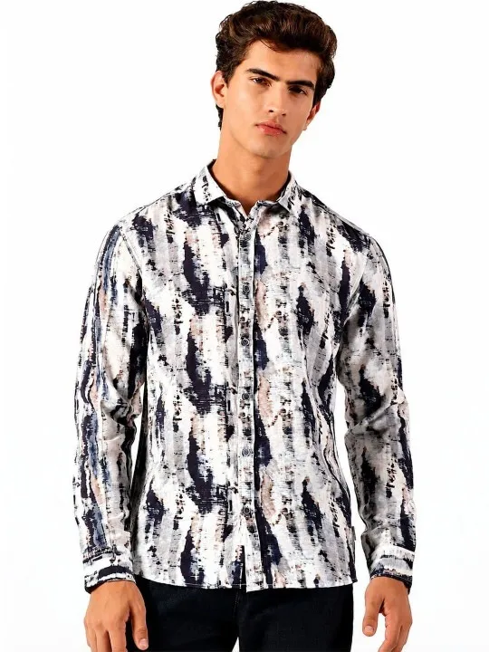 Blue Printed Slim Shirt — view 2