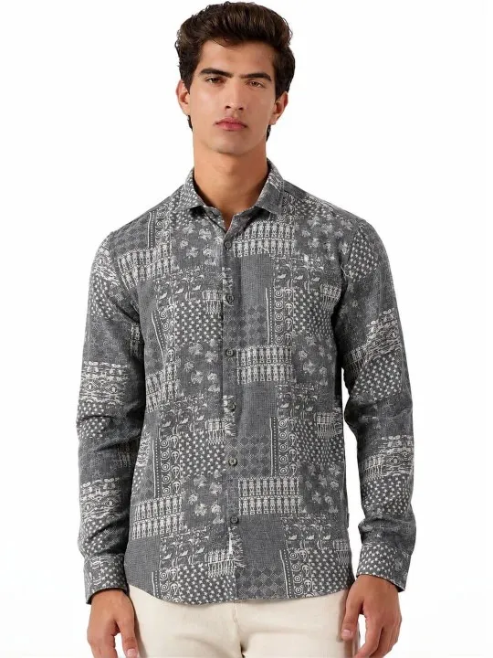 Blue Printed Slim Shirt — view 1