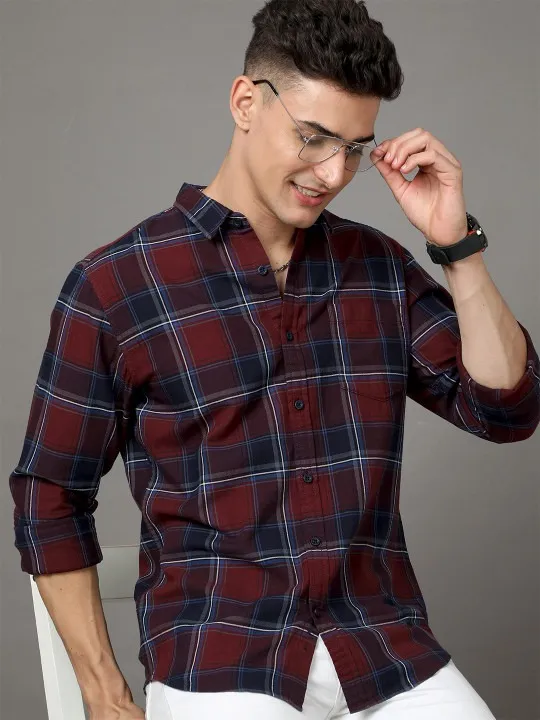 Maroon Checked Slim Shirt — view 1