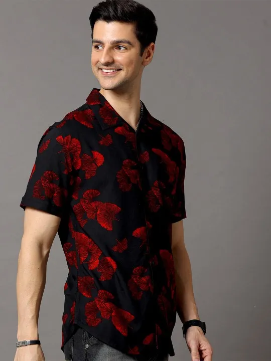 Black Floral Slim Shirt — view 1