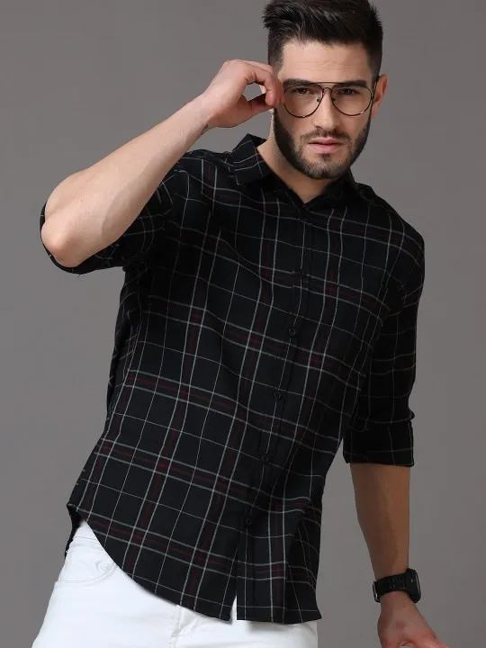 Black Checked Slim Shirt — view 1