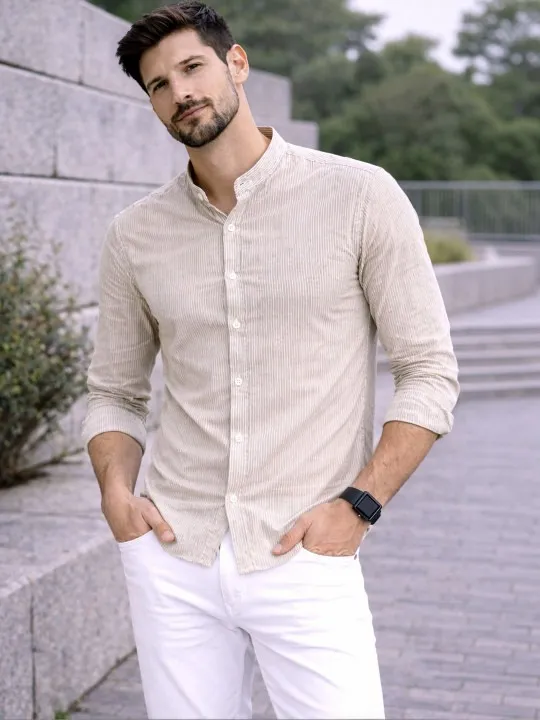 Grey Striped Regular Shirt — view 2