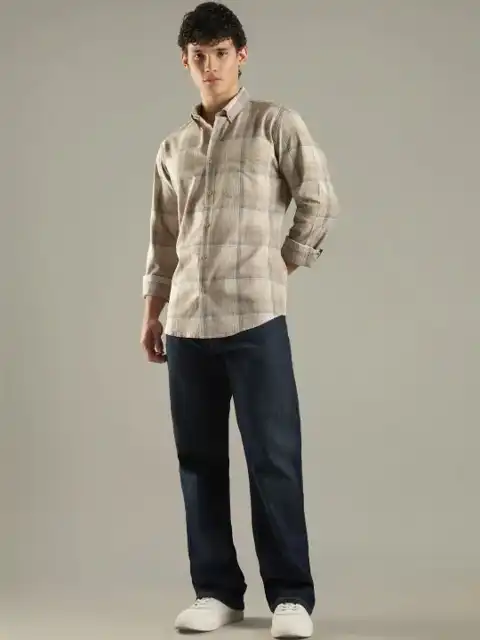 Beige Checked Slim Shirt — view 4