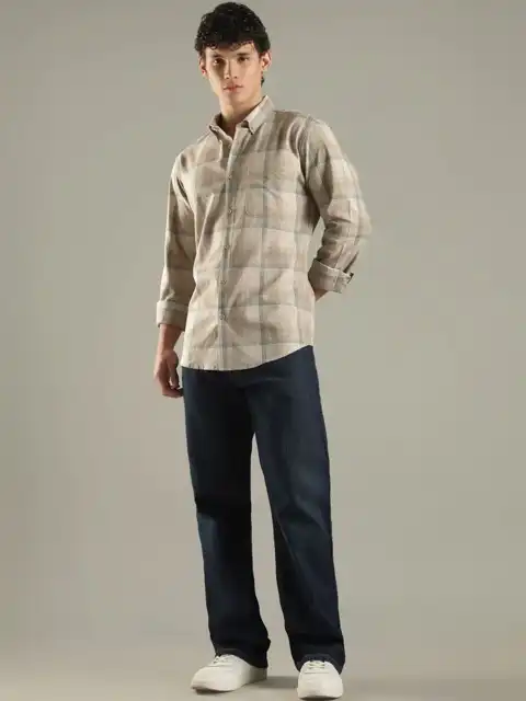 Beige Checked Slim Shirt — view 5