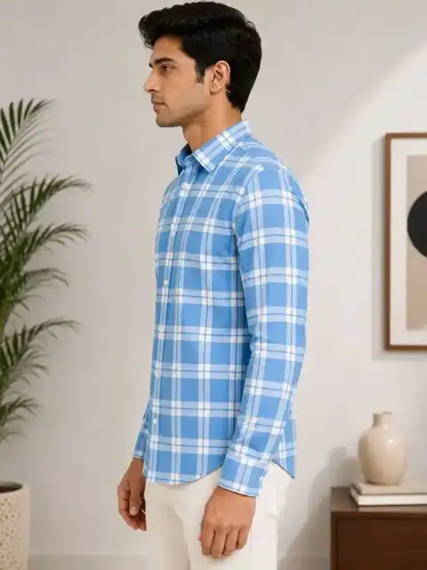 Beige Checked Slim Shirt — view 4