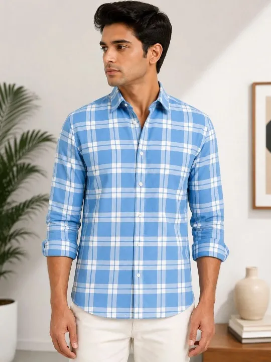 Beige Checked Slim Shirt — view 1