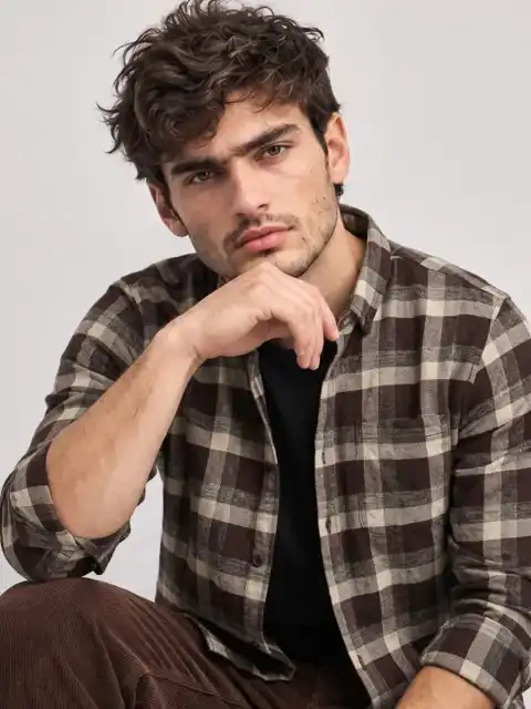 Beige Checked Slim Shirt — view 1