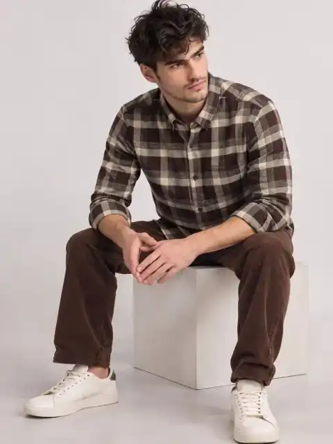Beige Checked Slim Shirt — view 3