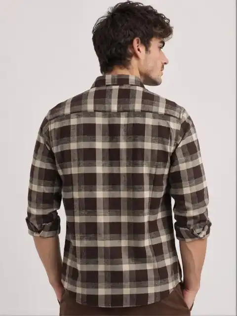 Beige Checked Slim Shirt — view 4