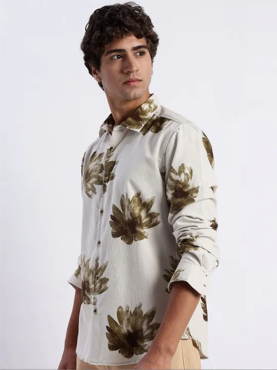 Beige Floral Slim Shirt — view 2