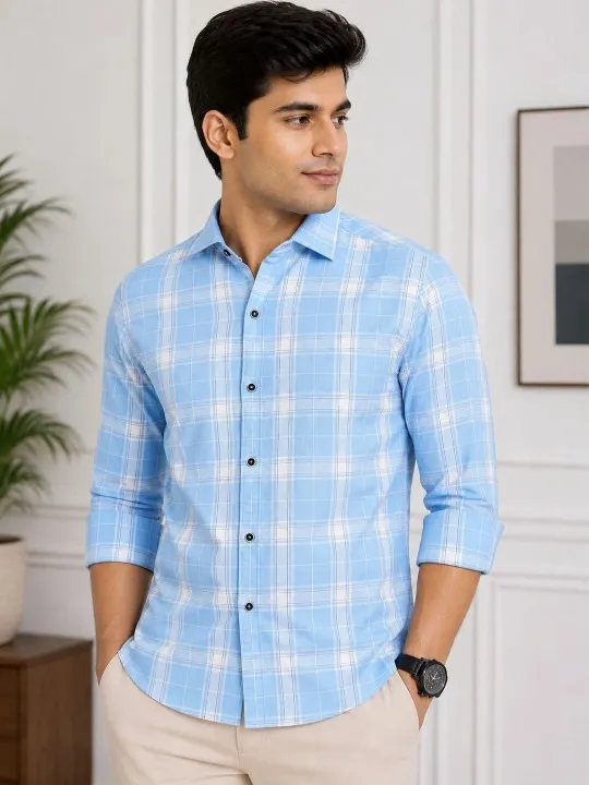 Beige Checked Slim Shirt — view 1