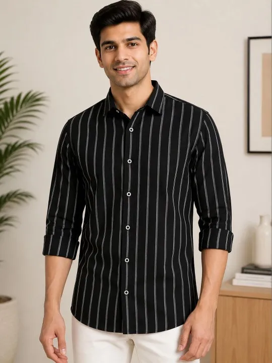 Black Striped Slim Shirt — view 1