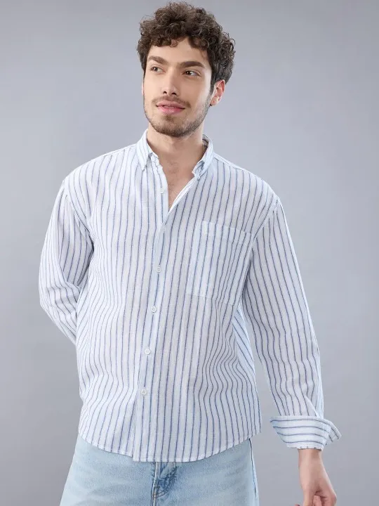 Beige Striped Relaxed Shirt — view 1