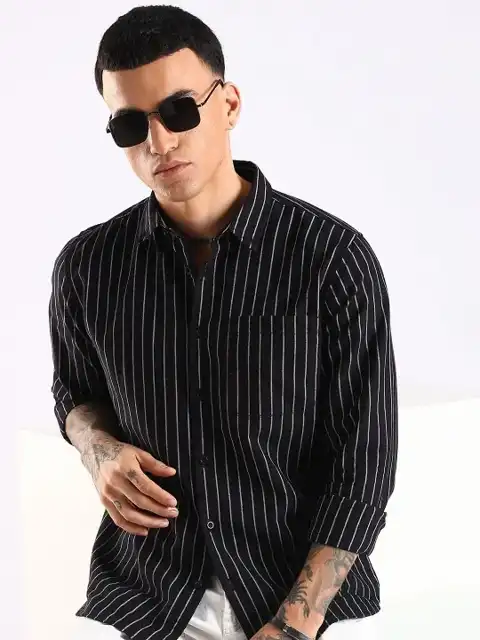 Black Striped Regular Shirt — view 1