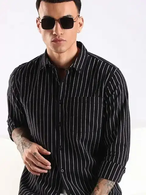 Black Striped Regular Shirt — view 3