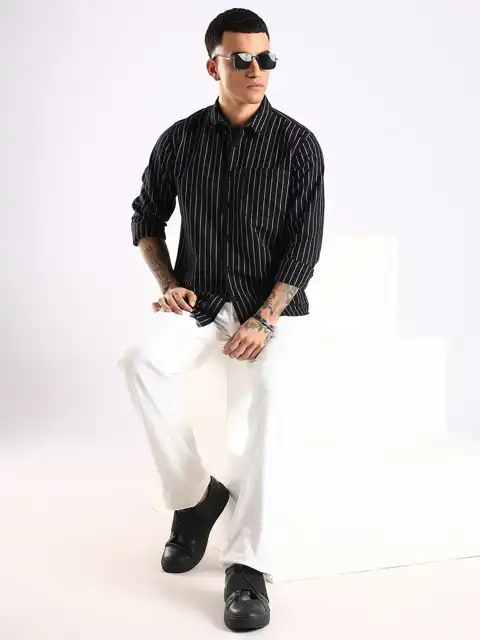 Black Striped Regular Shirt — view 5