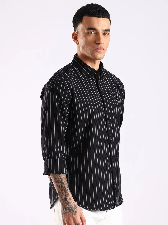 Black Striped Regular Shirt — view 4