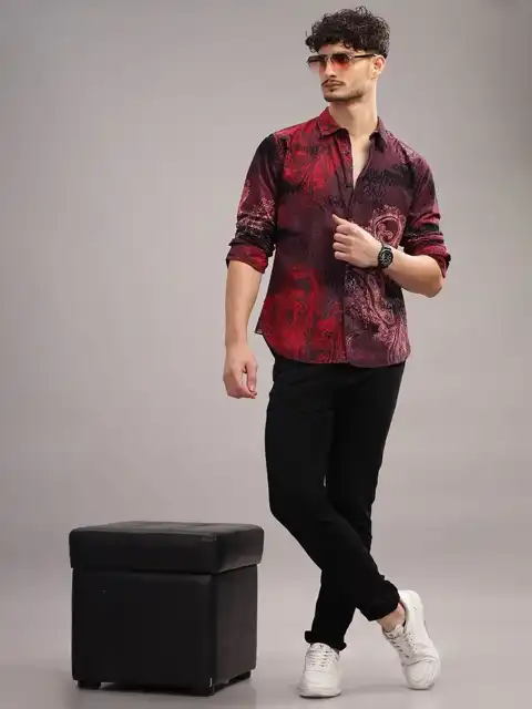 Brown Printed Slim Shirt — view 5