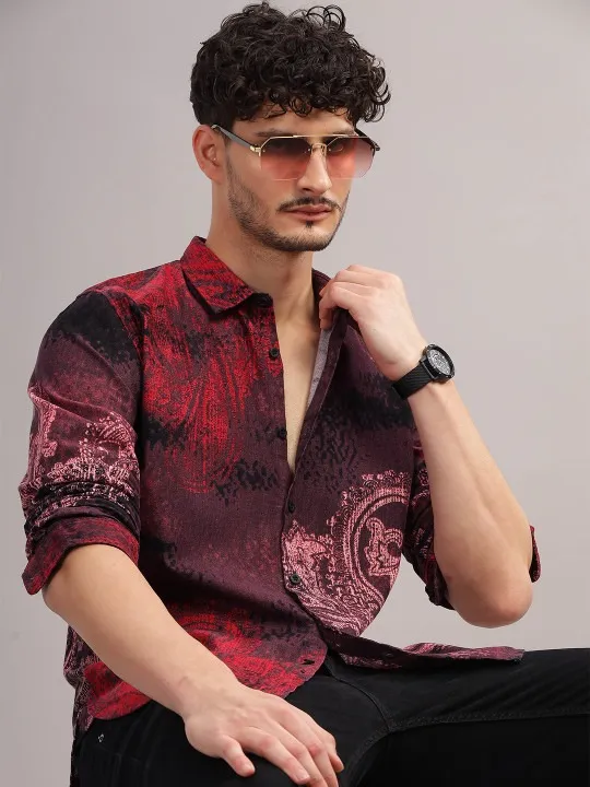 Brown Printed Slim Shirt — view 1