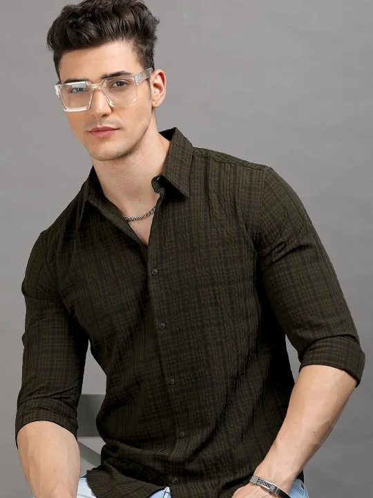 Black Checked Slim Shirt — view 1