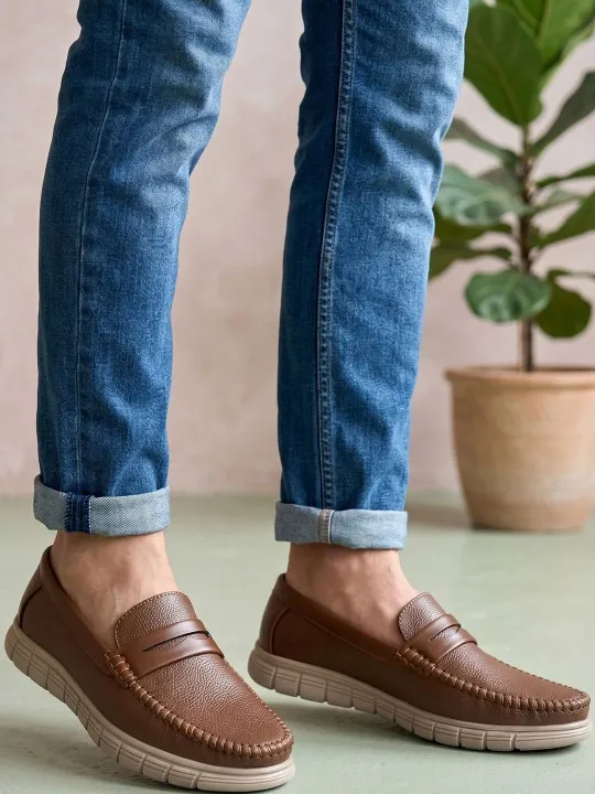 Green Textured Loafers — view 1