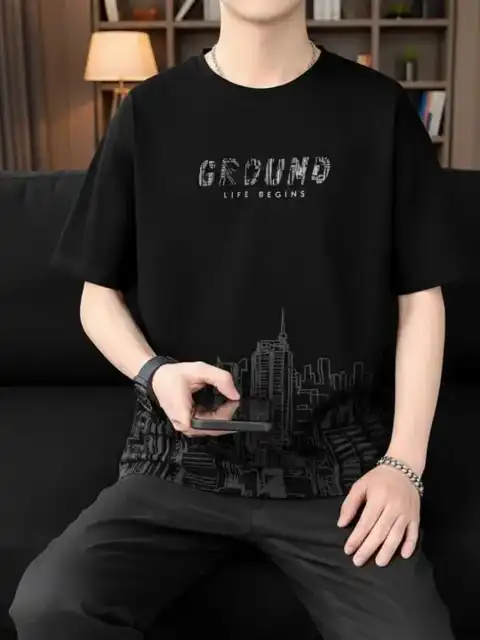 Black Printed T-Shirt — view 4