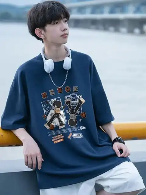 Blue Printed Oversized T-Shirt — view 3