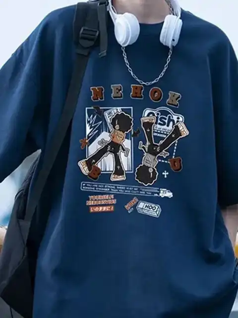 Blue Printed Oversized T-Shirt — view 4