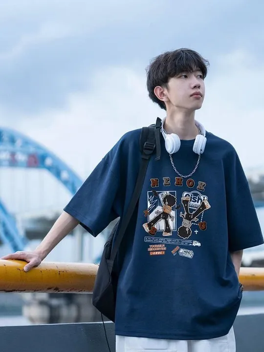 Blue Printed Oversized T-Shirt — view 1