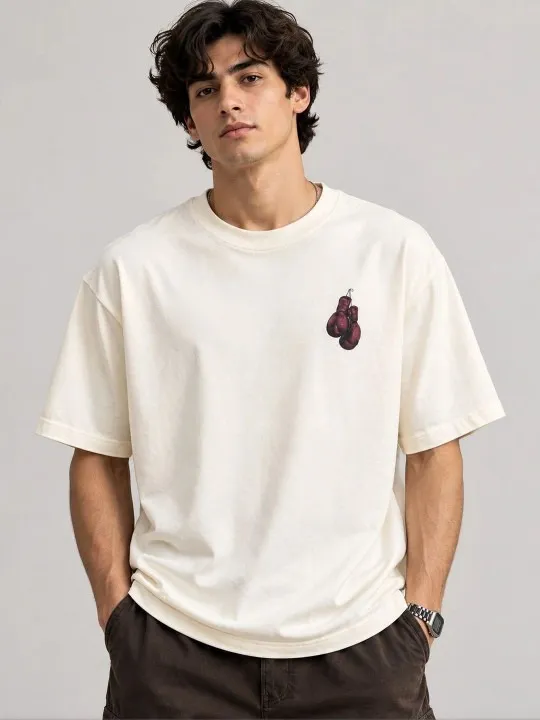 Cream Printed Oversized T-Shirt — view 2