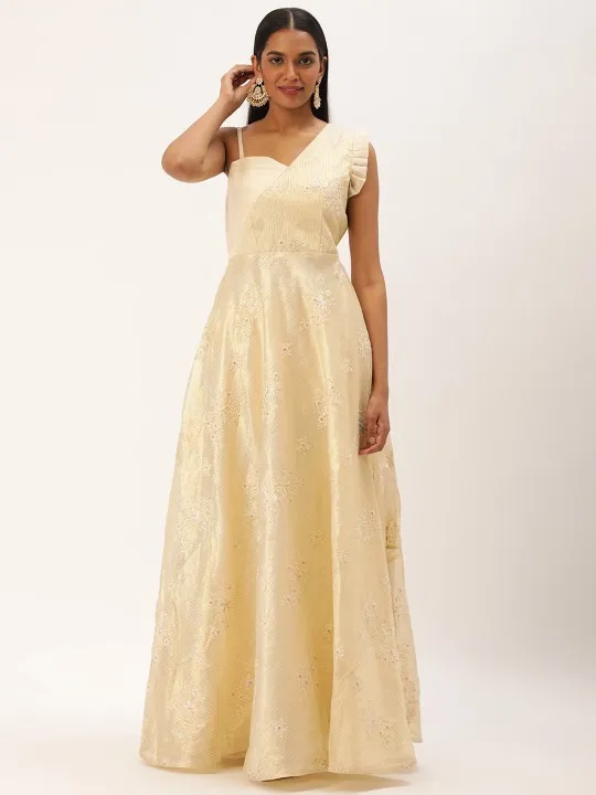 Beige Embroidered Maxi Dress — view 1