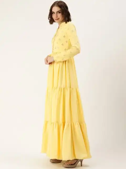 Beige Embroidered Maxi Dress — view 3