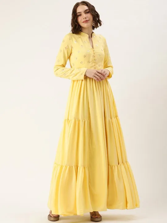 Beige Embroidered Maxi Dress — view 1