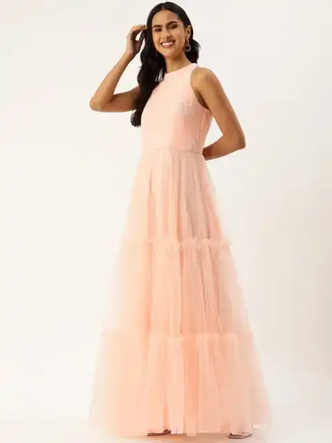 Beige Embroidered Maxi Dress — view 3