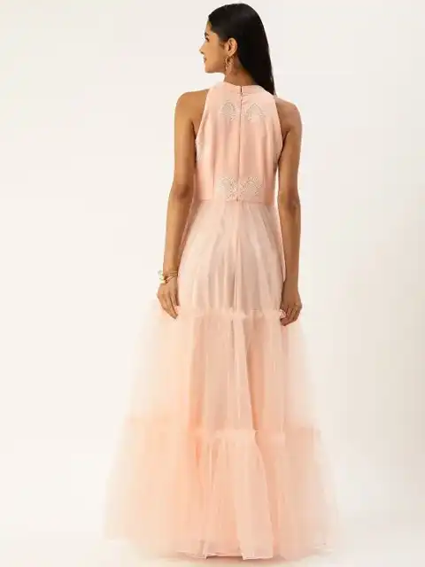 Beige Embroidered Maxi Dress — view 4
