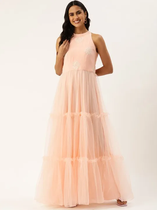 Beige Embroidered Maxi Dress — view 1