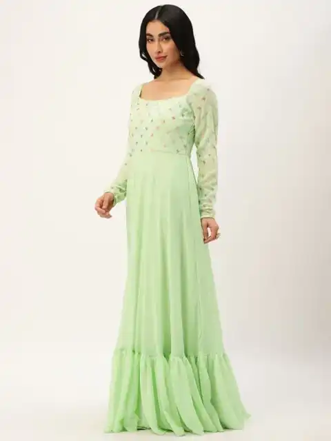 Beige Embroidered Maxi Dress — view 3