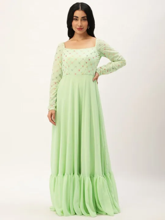 Beige Embroidered Maxi Dress — view 1