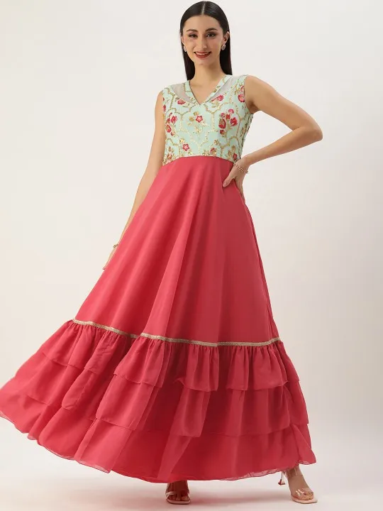 Red Embroidered Maxi Dress — view 1