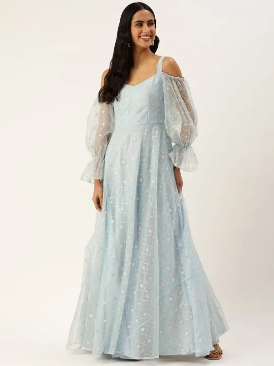 Beige Embroidered Maxi Dress — view 1
