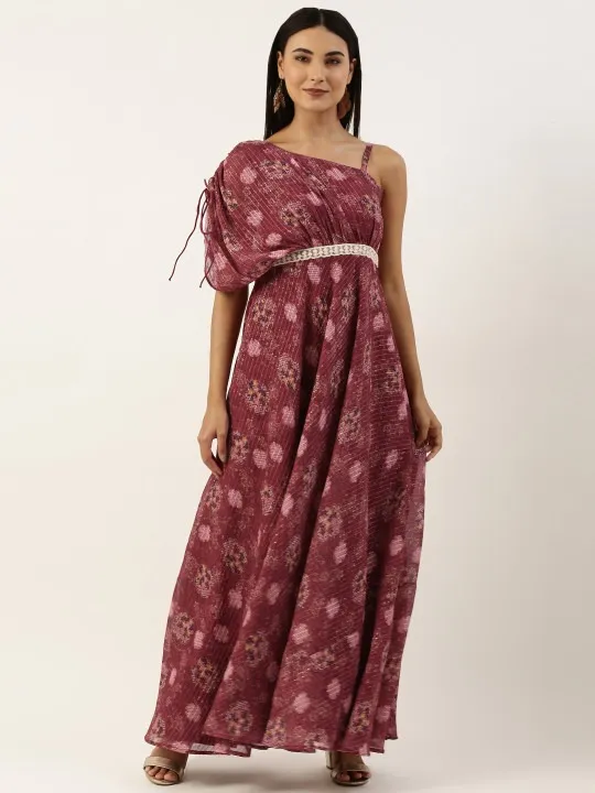 Brown Floral Maxi Dress — view 1