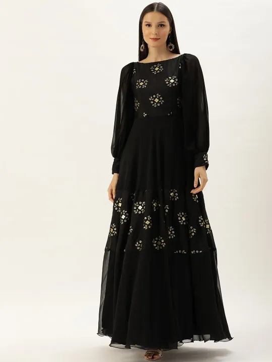 Black Embroidered Maxi Dress — view 1