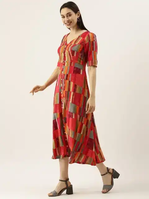 Red Printed Maxi Dress — view 3