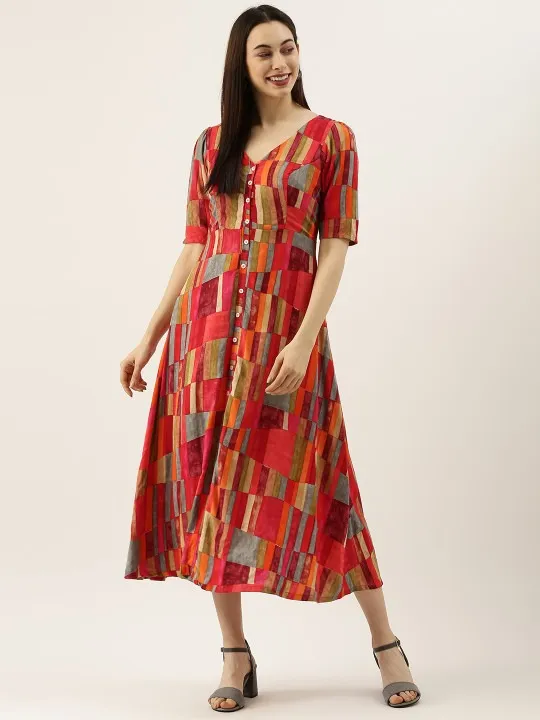 Red Printed Maxi Dress — view 1
