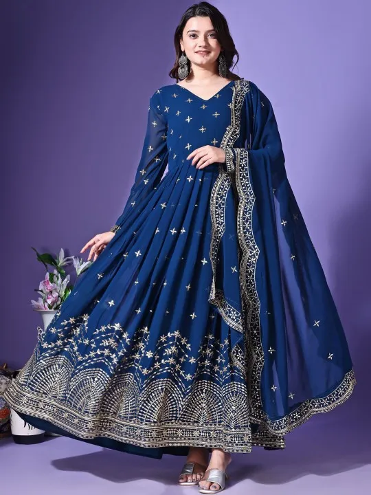 Blue Embroidered Maxi Dress — view 1