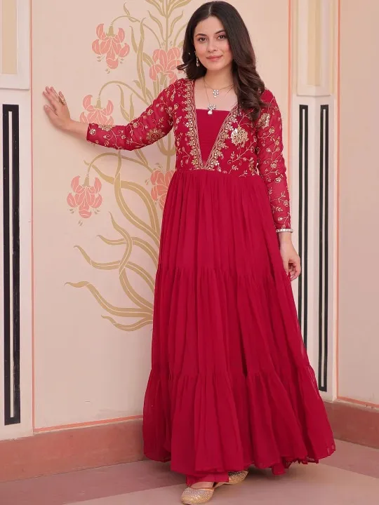 Red Embroidered Maxi Dress — view 1