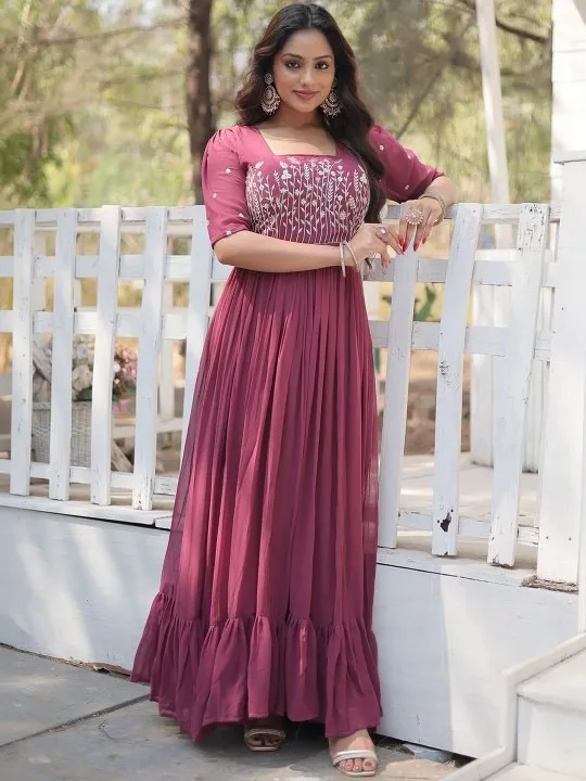 Brown Embroidered Maxi Dress — view 1