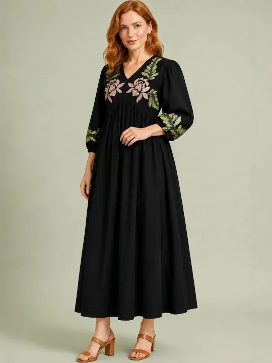 Black Embroidered Maxi Dress — view 2