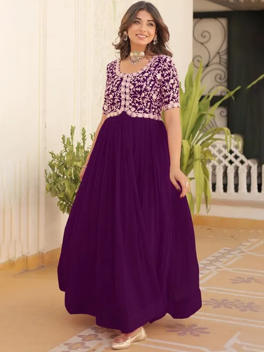 Brown Embroidered Maxi Dress — view 1