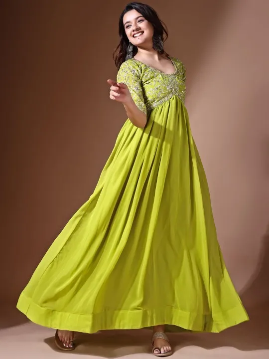 Yellow Embroidered Maxi Dress — view 3